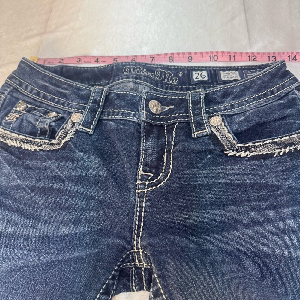 Miss Me Signature Slim Boot Western Sequins Embellished Denim Blue Jeans - Picture 8 of 12